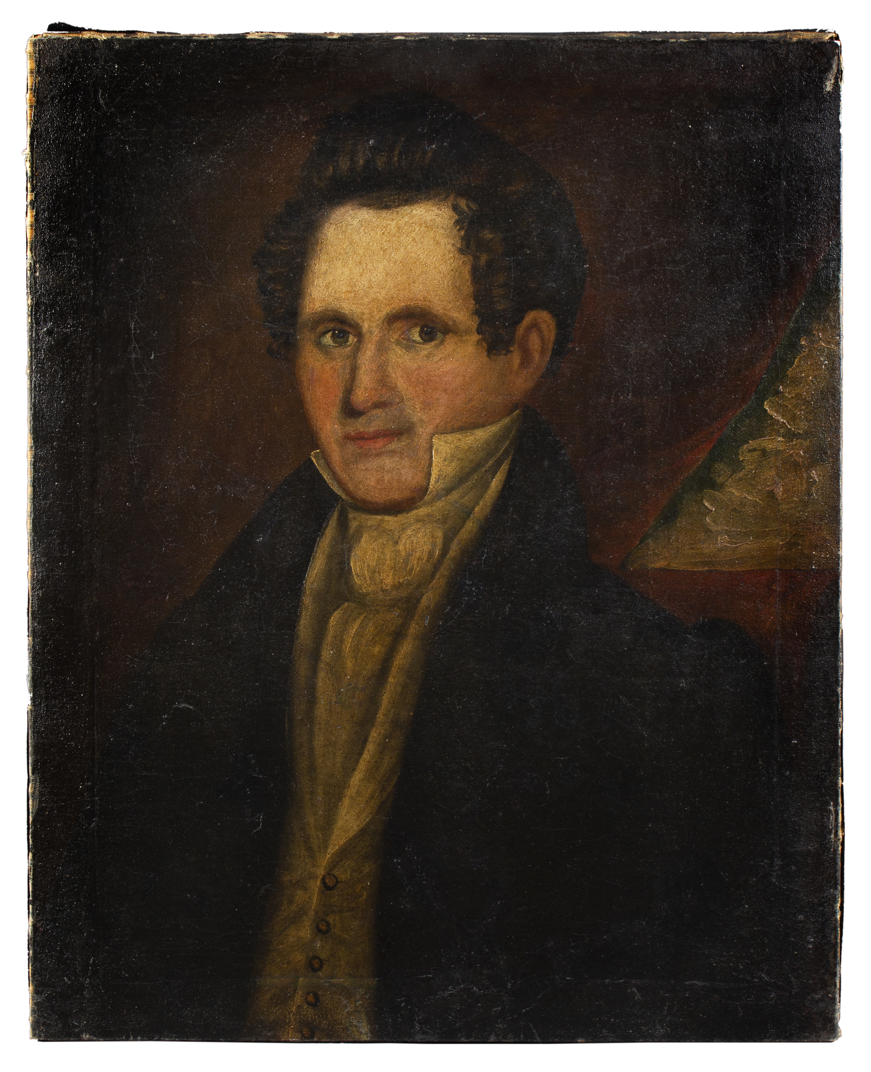 Portrait of Gentleman, American School, Painted on Bed Ticking, 1810-1820, Image 1
